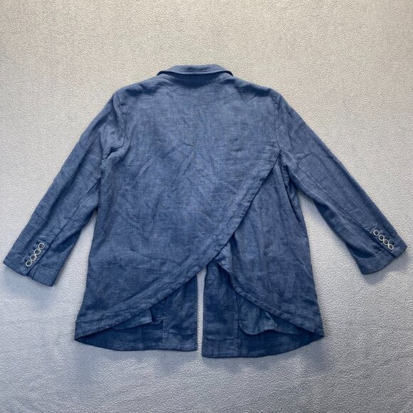 Anthropologie US 6 Navy Open Jacket Linen Blend Nautical Preppy Coastal Beachy - Picture 2 of 14